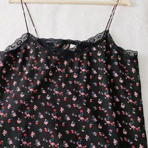 Dark Ditsy Floral Print Lace Trim Camisole